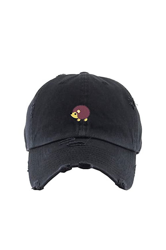 Hedgehog Vintage Baseball Cap Embroidered Cotton Adjustable Distressed Dad Hat Brush Black