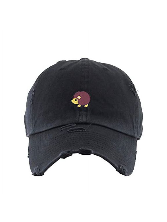 Hedgehog Vintage Baseball Cap Embroidered Cotton Adjustable Distressed Dad Hat Brush Black