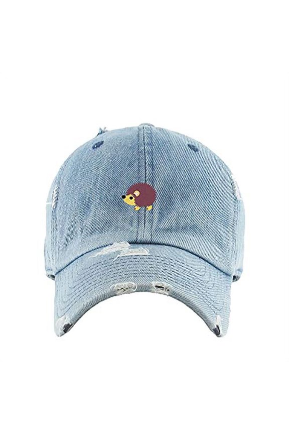 Hedgehog Vintage Baseball Cap Embroidered Cotton Adjustable Distressed Dad Hat Light Denim