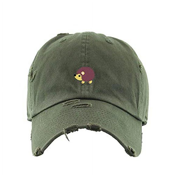 Hedgehog Vintage Baseball Cap Embroidered Cotton Adjustable Distressed Dad Hat Olive
