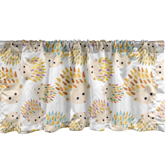 Ambesonne Hedgehog Valance Pack of 2, Prickly Colorful Creatures, 54"X18", Champagne and Multicolor