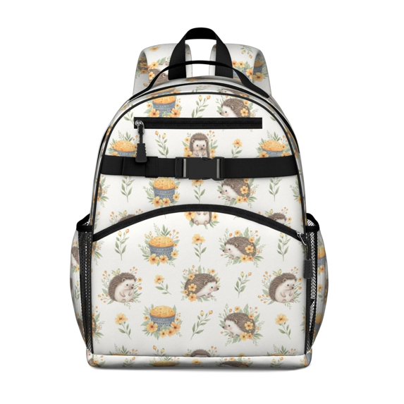 Hedgehog and Buttercup Cream Pattern Cute School Backpack Bag for School with Padded Back and Adjustable Shoulder Straps 15.25"x11.5"x5.25"