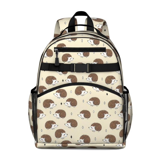 Hedgehog and Diamond White Pattern Cute School Backpack Bag for School with Padded Back and Adjustable Shoulder Straps 15.25"x11.5"x5.25"