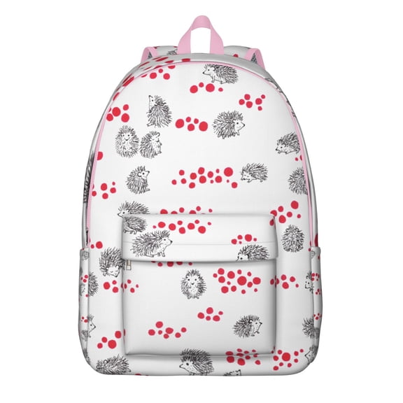 Hedgehog and Floral Pattern Backpack, Lightweight Waterproof School Bag with Artistic Forest and Night Sky Print