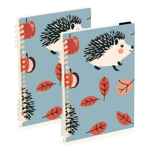 Hedgehog and Leaves Ring Binder Notebook Journey Note Diary College Ruled Spiral Notebook Study Loose Leaf Paper A5 60 Pages