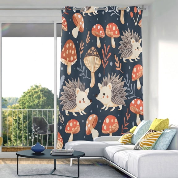 Hedgehog and Mushrooms Blackout Curtains 84"x42" Thermal Insulated Curtain 1 Panel