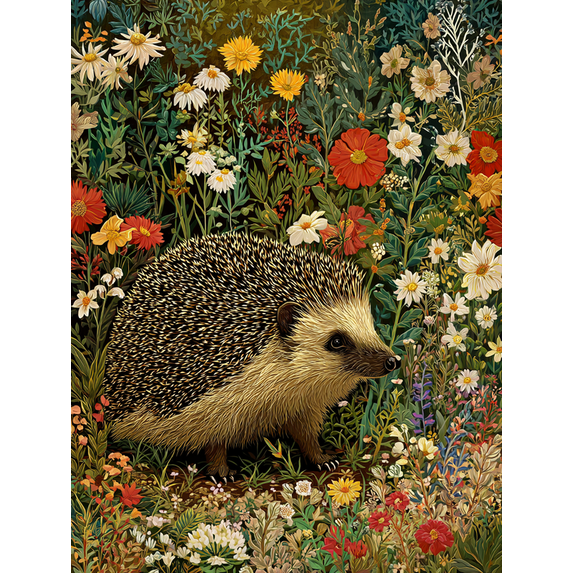 Hedgehog in Floral Meadow Canvas Print, Cute Decor for Living Room Bedroom Bathroom Kitchen Office Entryway
