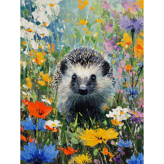 Hedgehog in Wildflowers Oil Painting Canvas Print, Cute Decor for Living Room Bedroom Dining Room Kitchen Hallway Office