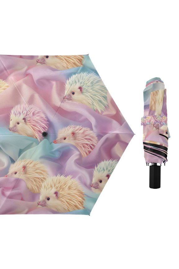 Hedgehog on Cloth Compact Sun Umbrella Windproof Travel Umbrellas for Rain Strong Portable UV Protection