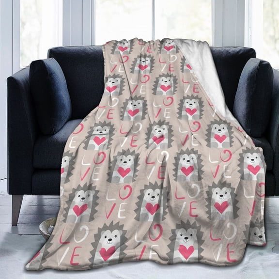 Hedgehog with Heart Throw Blankets, Gifts for Adult Blanket, Lightweight Cozy Warm Flannel Blankets Throw for Home Decor Bed Couch 80"x60"