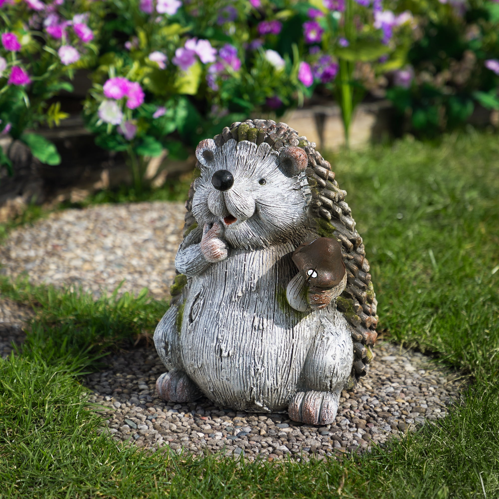 Northlight Hedgehog Holding Mushroom Outdoor Garden Statue - 8.5"