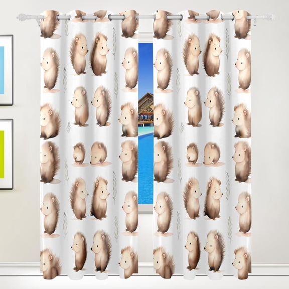 Hedgehogs Cartoon Curtains Black Out 72 Inch Length Curtains for Sliding Glass Doors Bedroom Living Room 2 Pack