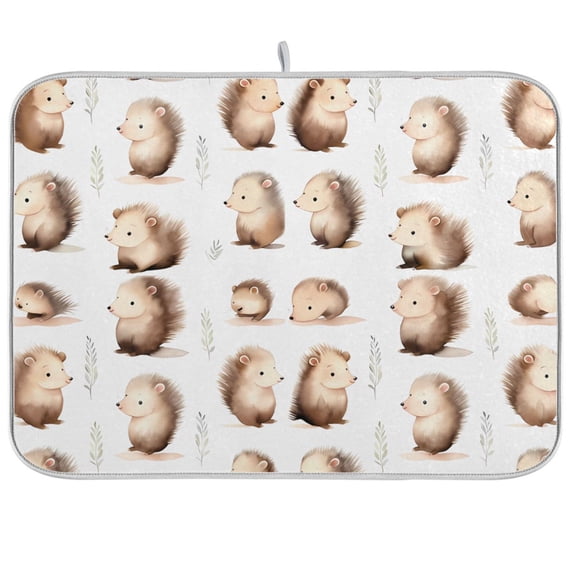 Hedgehogs Cartoon Dish Drying Mat Dish Drainer Rack Mats Water Absorbent Non-Slip Easy Clean Heat Resistant for Kitchen Counter