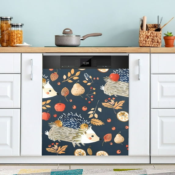 Hedgehogs Fruit Leaves Dishwasher Magnetic Covers Magnet Sticker Kitchen Decor Dishwasher Refrigerator Front Door Covers Decorative Magnetic 23" x 26"