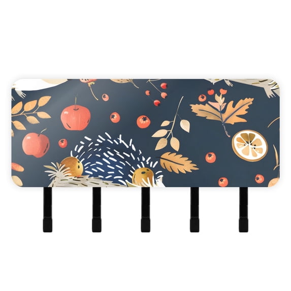Hedgehogs Fruit Leaves Mail Holder Organizer Wall Mount with Shelf Key Holder Key Rack with 5 Key Hooks for Wall Decorative