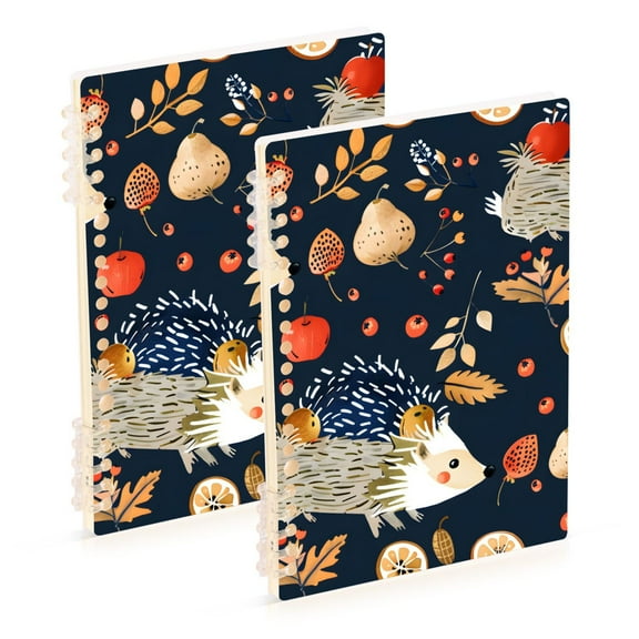 Hedgehogs Fruit Leaves Ring Binder Notebook Journey Note Diary College Ruled Spiral Notebook Study Loose Leaf Paper A5 60 Pages