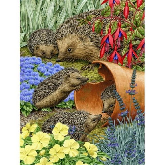 Hedgehogs In The Flower Pot Flag Garden Size