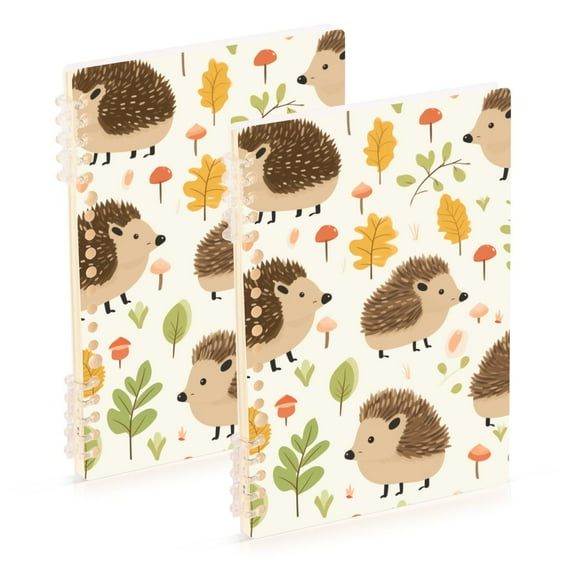 Hedgehogs Leaves Ring Binder Notebook Journey Note Diary College Ruled Spiral Notebook Study Loose Leaf Paper A5 60 Pages