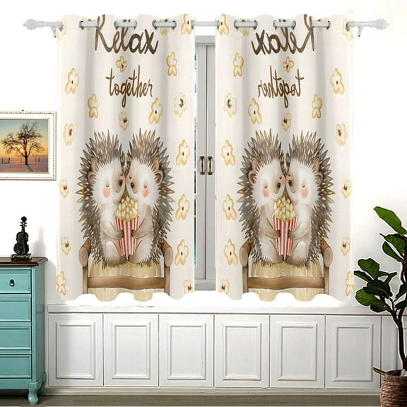 Hedgehogs Popcorn Curtains Grommet Black Out 54 Inch Length Curtain Drapes for Bedroom Living Room 2 panels set