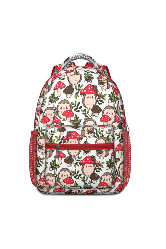 Hedgehogs and Red Mushrooms Pattern Backpack for School,Cute School Bag,Schoolbag with Adjustable Shoulder Straps & Padded Back,15.3"x11"x6.7"