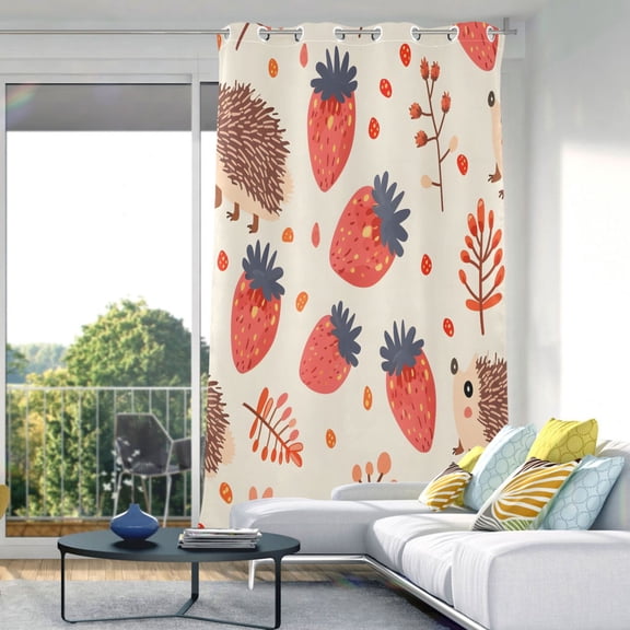 Hedgehogs and Strawberry Blackout Curtains 84"x52" Thermal Insulated Curtain 1 Panel