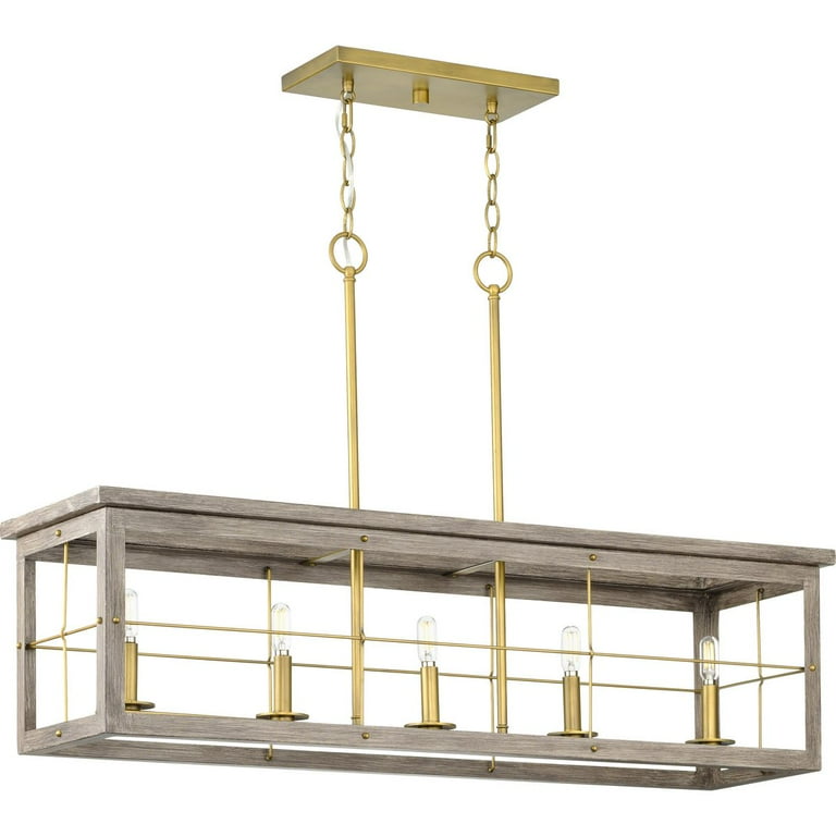 Progress Lighting Hedgerow Collection 5-Light Aged Oak Farmhouse Linear Island Chandelier Light
