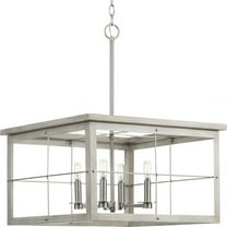 Hedgerow Collection Four-Light Brushed Nickel and Grey Washed Oak Farmhouse Style Chandelier Light