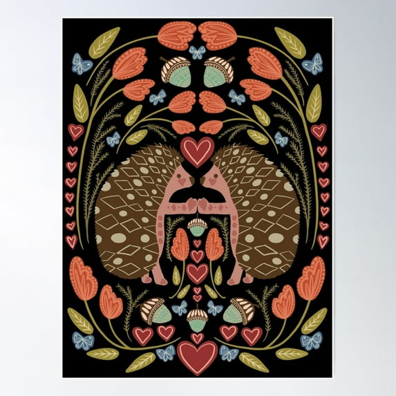 Hedgie Pals -- Whimsical Cottagecore Storybook Folk Art Illustration Poster Wall Art, Modern Wall Decor For Living Room Bedroom, 12x18 UNFRAMED