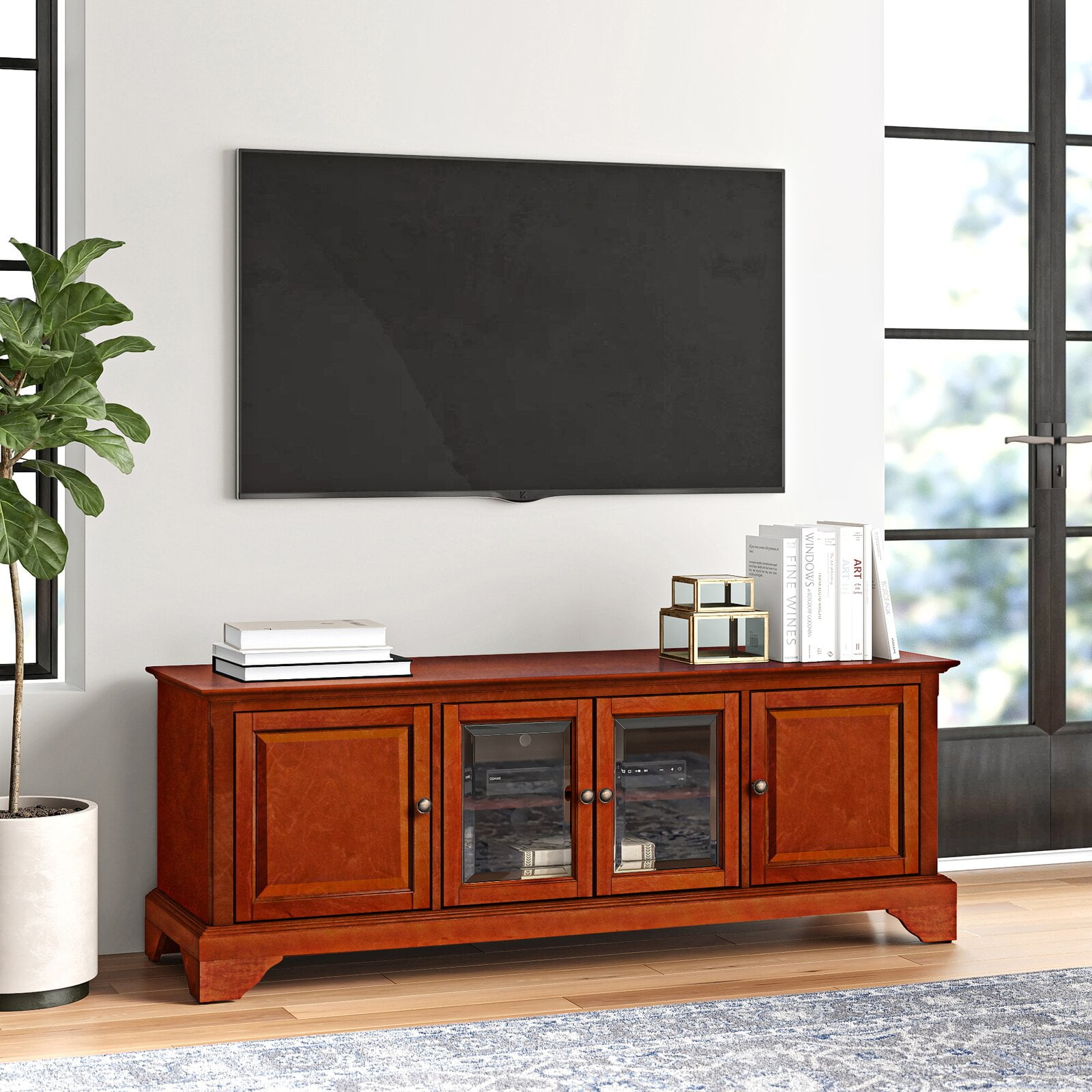 Hedon TV Stand for TVs up to 65", Overall 59.75" W x 22" H x 18" D, Three adjustable shelves
