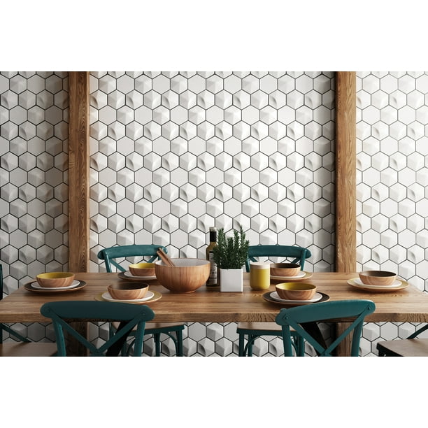 Hedron 4" x 5" Hexagon 3D Wall Tile in Fog (3.88 SqFt/Ctn)