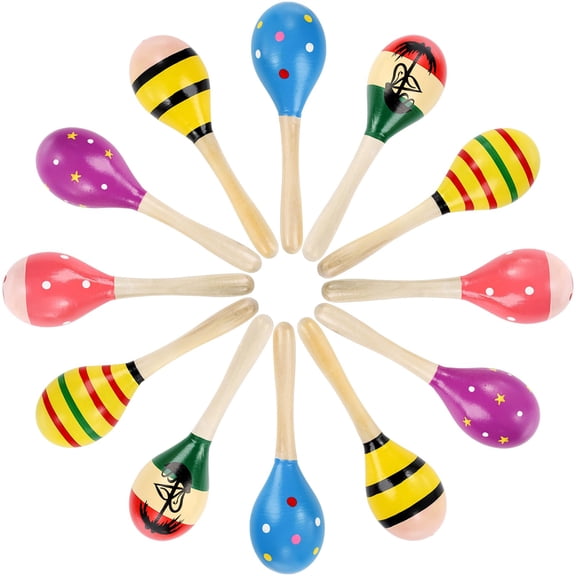 Hedume 12 Pack Wooden Festival Maracas, 8" Carnival Party Decoration Maracas, Shaker Sand Hammer Noisemaker for Musical Fun, Birthday Parties, Carnivals Y101