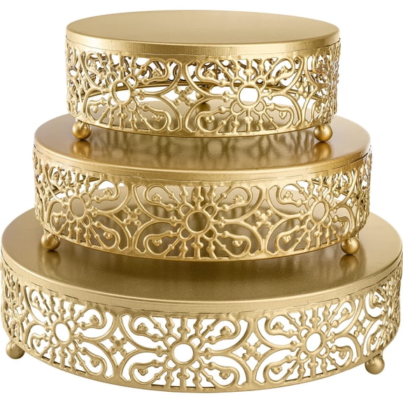 Hedume 3 Pack Cake Stand, Round Metal Cake Stands, 8" 10" 12" Dessert Display Cupcake Stands, Wedding Brithday Party Celebration Dessert Cake Display Plates-Gold Y102