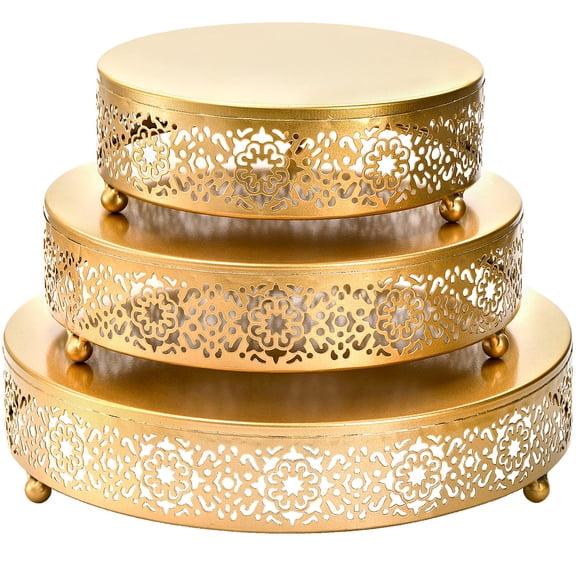 Hedume 3 Pack Cake Stand Set, Round Cake Stands, Metal Dessert Cupcake Pastry Candy Display Plate for Wedding, Event, Birthday Party Y102