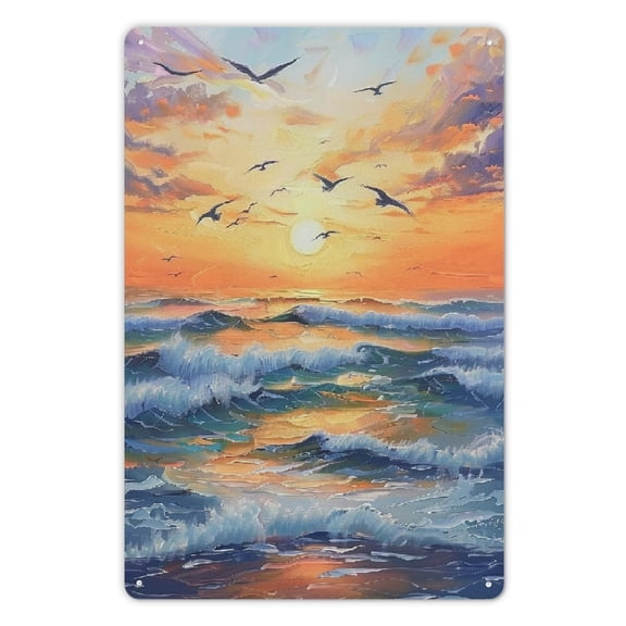 Heduofu 12X8 Inch Spring Summer Retro Bohemian Sunset Waves Sign, for Home Walls, Living Room, Bedroom