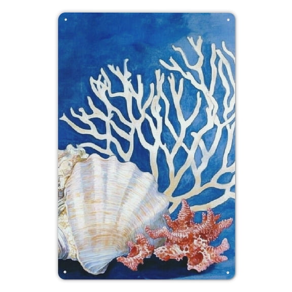 Heduofu 12X8 Inch Spring Summer Retro Ocean Coral Tin Sign, Decorate Home Walls, Living Room, Bedroom