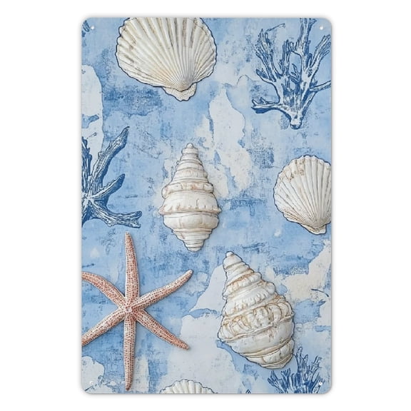 Heduofu 12X8 Inch Vintage Bohemian Shell Conch Tin Sign Decoration, Used for Home Wall, Living Room, Bedroom Decoration