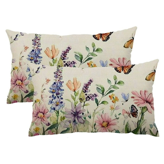 Heduofu 12x20 Inch Set of 2 Wildflower Flower Outdoor Spring Summer Decor Farmhouse Lumbar Decorative Throw Cases Decorations for Home Couch Sofa Living Room 12x20inch