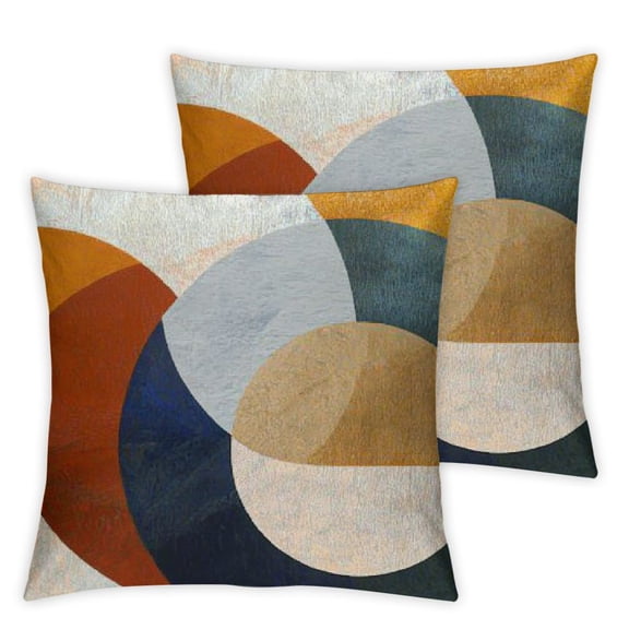 Heduofu Abstract Modern Boho Pillow Covers Set of 2, Boho Navy Blue Orange Gold Textured Circles Decorative Pillow Covers for Bedroom Living Room, Modern Home Decor, Boho Room Decor 24x24in