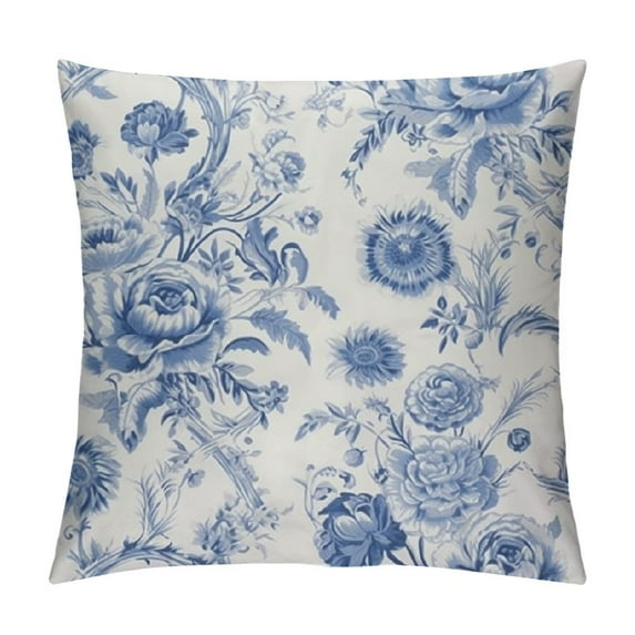 Heduofu Anemone Flower Decorative Throw Pillow Case, Floral Pattern with Bouquet of Blue Flowers Delicate Design, Couch Bedroom Living Room Cushion Cover, Night Blue