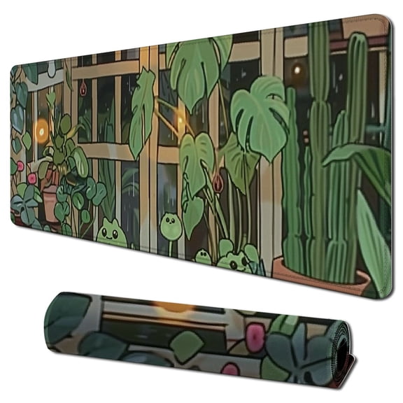Heduofu Anime Animal Kawaii Mouse Pad, Square Mousepad for Office Laptop,Green Anime Non-Slip Rubber Base Mouse Pads,Computer Mouse Pads for Desk 31.5x11.8 in
