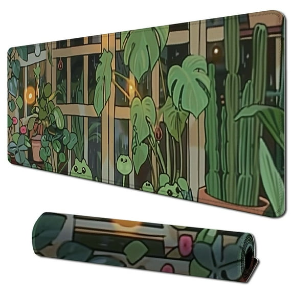 Heduofu Anime Animal Kawaii Mouse Pad, Square Mousepad for Office Laptop,Green Anime Non-Slip Rubber Base Mouse Pads,Computer Mouse Pads for Desk 31.5x11.8 in