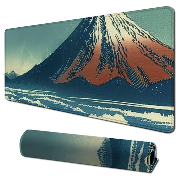 Heduofu Art Mousepad - Natural Rubber Mouse Pad with Famous Fine Art Painting of Red Fuji (Mount Fuji in Clear Weather) by Katsushika Hokusai - Stitched Edges  31.5x11.8 in