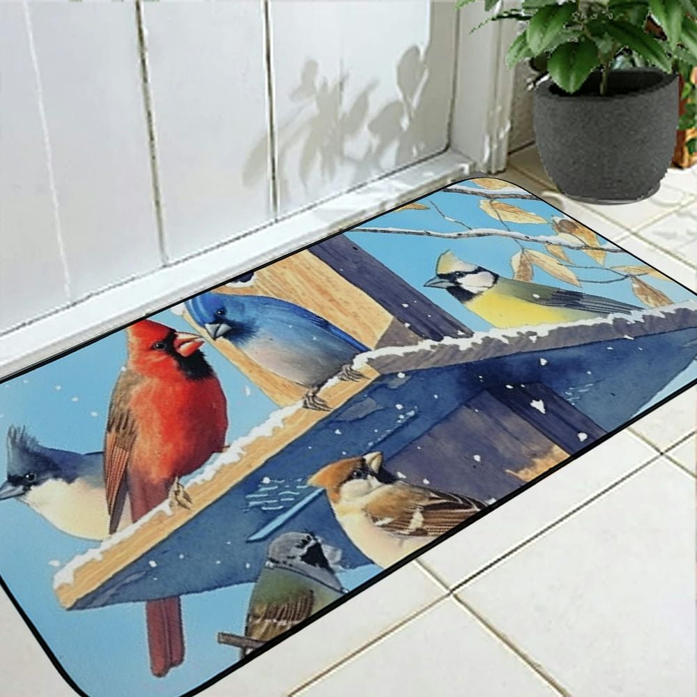 Heduofu Backyard Songbirds Doormat – Decorative Door Mat, Door Mat with Non-Slip Rubber Backing, Easy Cleaning, Traps Dirt, for Entry, Patio, Garage 19.68*47.24 in