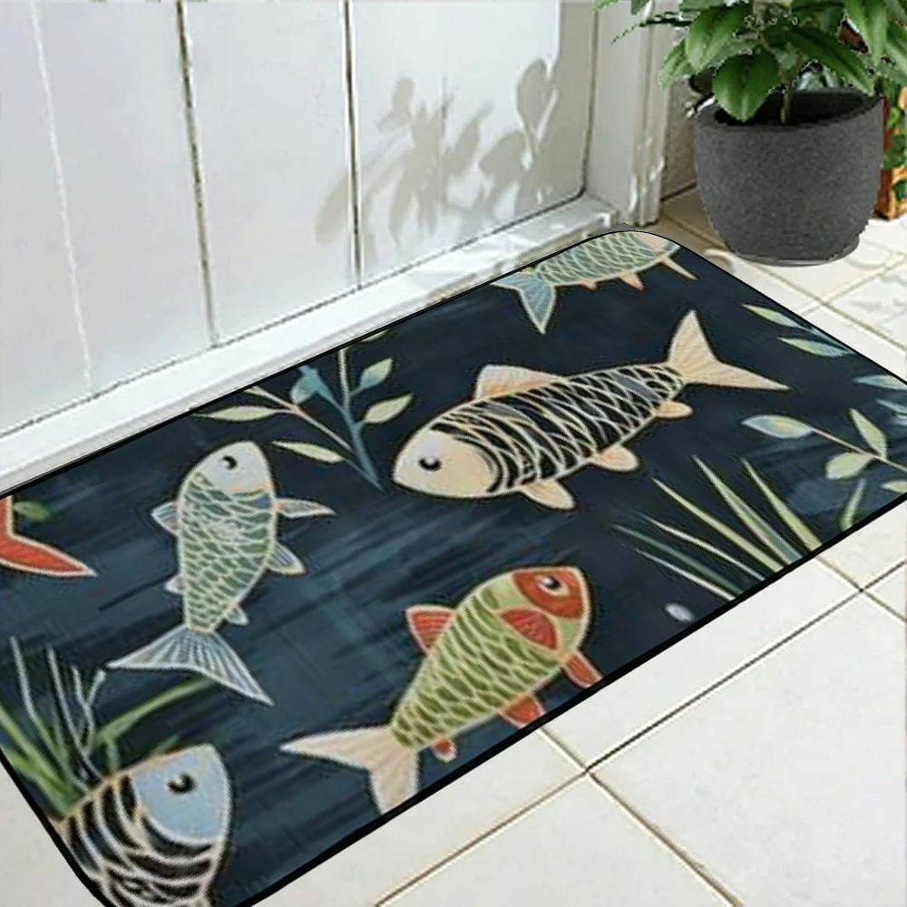 Heduofu Bathroom Doormat Door Mat Home Welcome Fish Print Pattern Outdoor Indoor Doormat Non-Slip Floor Mat for Home Entrance Yard Floor Patio 19.68*47.24 in