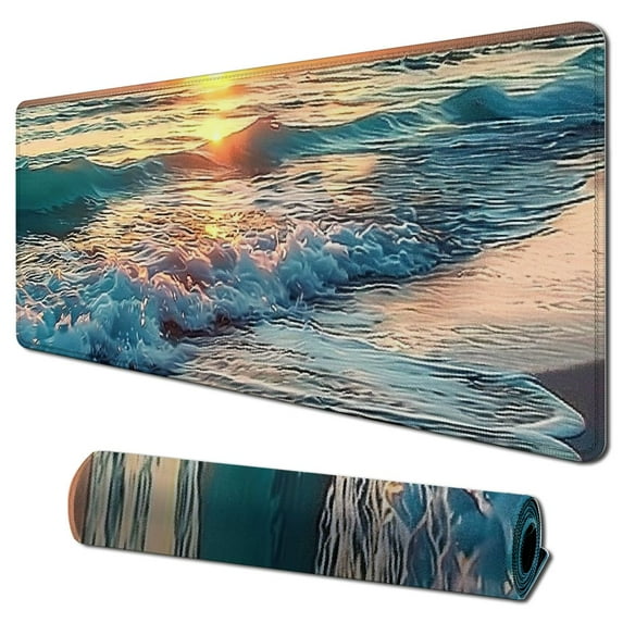 Heduofu Beach Sunset Mouse Pad,Cute Mouse pad,Custom Small Mouse Pads with Designs,Portable Office Non-Slip Rubber Base Wireless Mouse Pad for Laptop 31.5x11.8 in