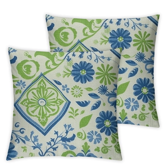 Heduofu Blue Decorative Throw Pillow Case Cushion Cover with Patterned Throw Pillow Cover Home Decor Throw Pillows Cover for Home Sofa Couch Bed Chair Set of 2 White