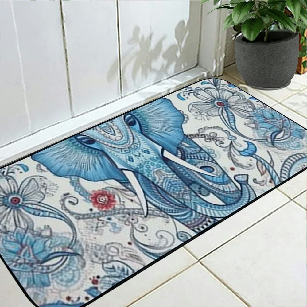 Heduofu Bohemian Elephant Blue Welcome Mat Front Door Mat, Non-Slip&amp;Absorbent Indoor Door Mats, Durable Rubber Backing Floor Doormat for Entryway, Patio, Porch, Paisley Floral 19.68*47.24 in