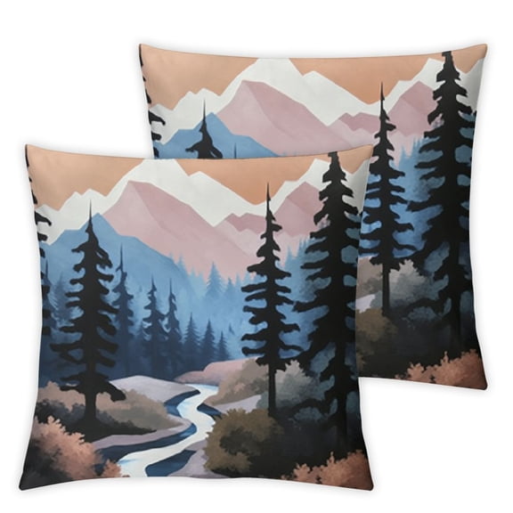 Heduofu  Boho Set of 2 Throw Pillow Covers Mid Century Bohemian Nature Landscape with Mountain Sea Sun Moon Abstract Decorative Pillow Cases Home Decor Standard Square Pillowcases White