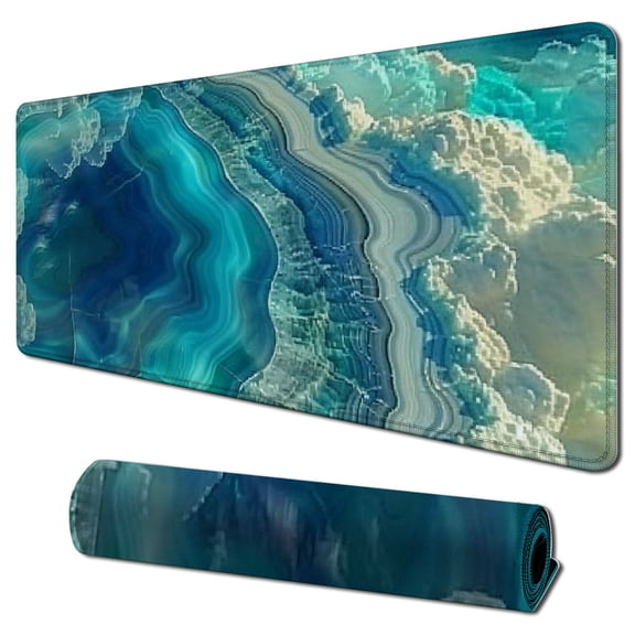 Heduofu Bright Aqua Blue Turquoise Geode Mineral Stone Mouse Pad, Blue Mousepad 31.5x11.8 in