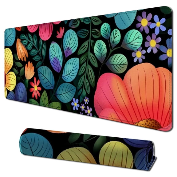 Heduofu Bright Flower Pattern Print Mouse pad, Colorful Summer Plants and Florals Pattern Rectangle Non-Slip Rubber Mouse pad 31.5x11.8 in
